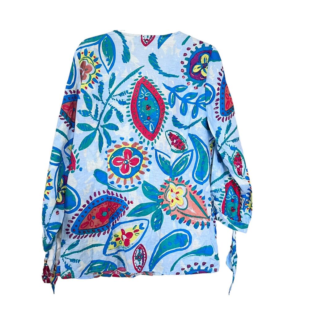 Hester & Orchard Anthropologie Blue Floral Paisley Linen Blend Blouse Small NWT - Picture 4 of 13